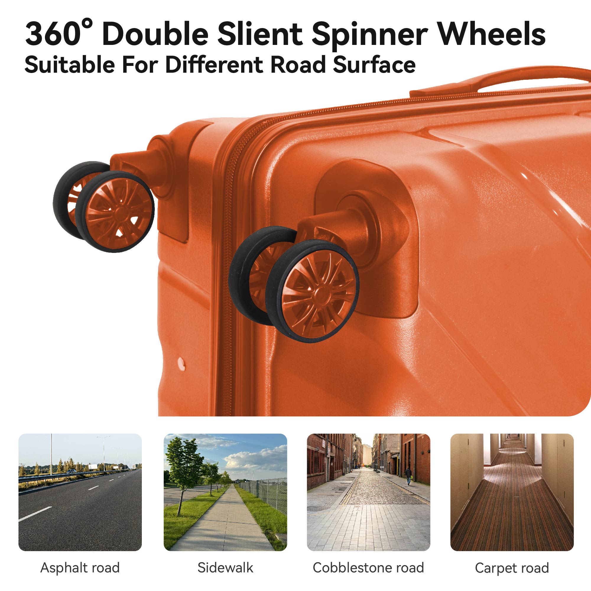 3-Piece Luggage Sets (20", 24", 28"), Suitcase With Wheels, Hardside Suitcase With Four Spinner Wheels And Scratch-Resistant Surface, Orange_voghion.com